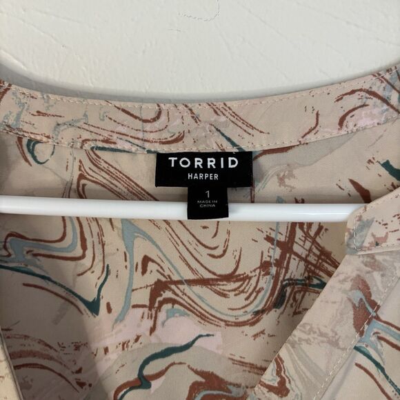 2 Torrid Harper Georgette Pullover 3/4 Sleeve Tunic Blouse 1X Orange & Marbled - Picture 3 of 8